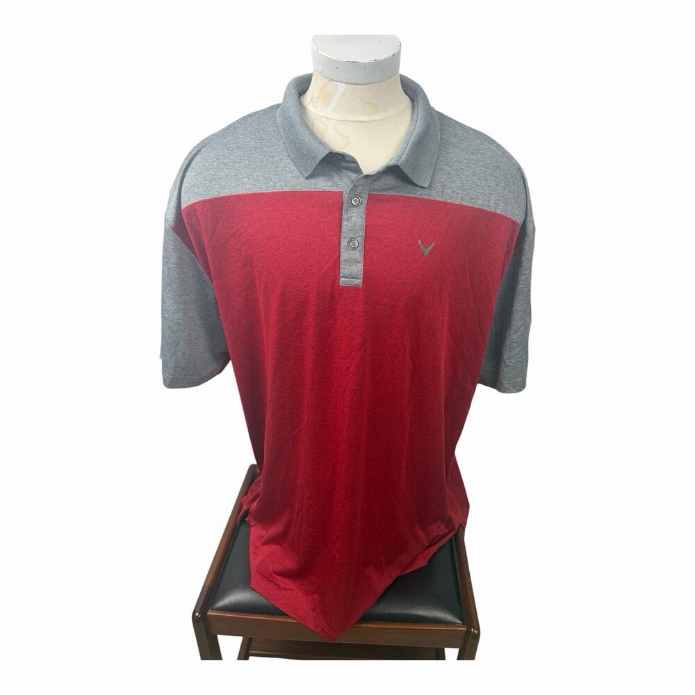 Callaway Opti Dri Golf Polo Shirt Mens 3XLT Red Gray Colorblock Performance Big